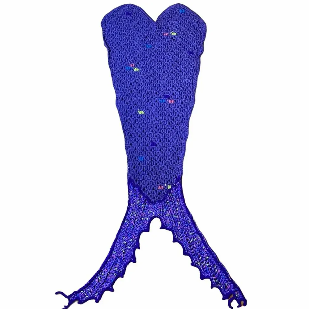 HANDMADE Purple crochet beaded mermaid tail throw kid's size / girl room
